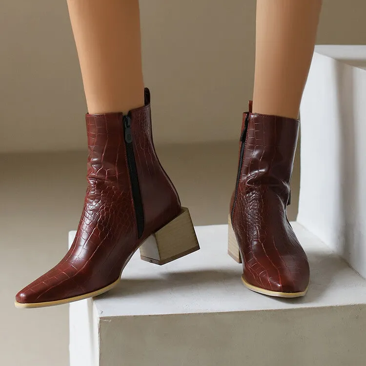 Women's Camouflage Pointed Toe Square Heel Ankle Boots