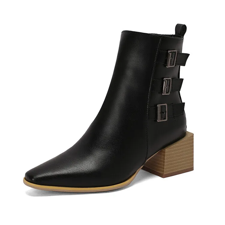 Women's Camouflage Pointed Toe Square Heel Ankle Boots