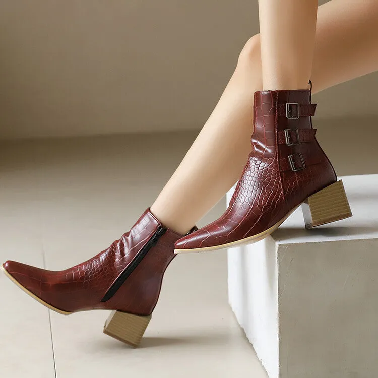 Women's Camouflage Pointed Toe Square Heel Ankle Boots