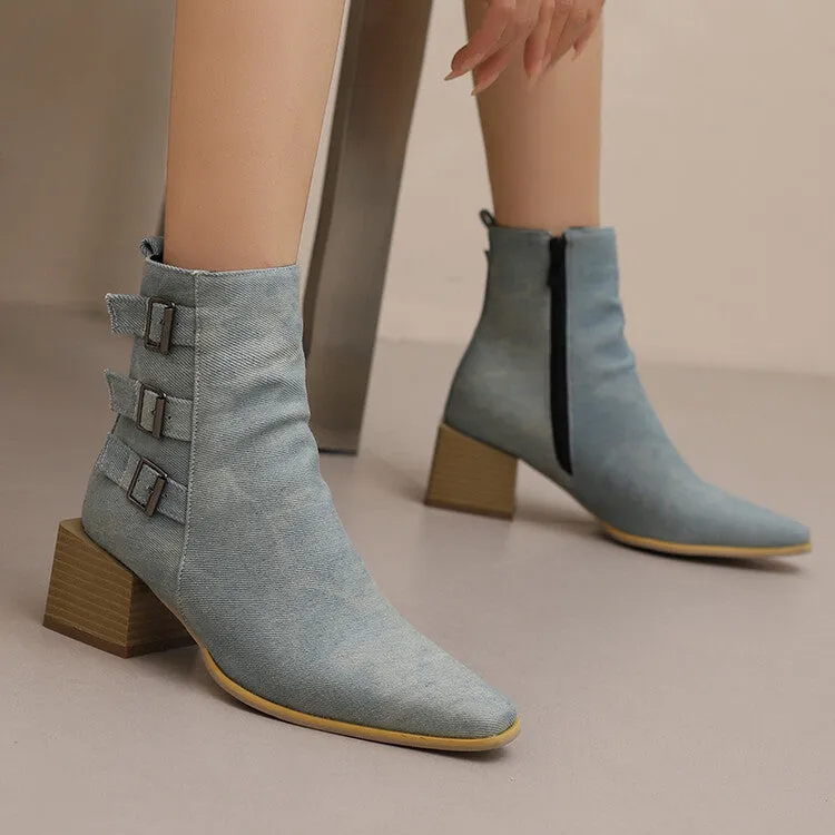 Women's Camouflage Pointed Toe Square Heel Ankle Boots
