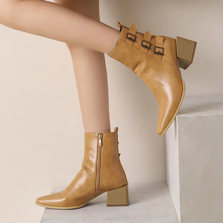 Women's Camouflage Pointed Toe Square Heel Ankle Boots