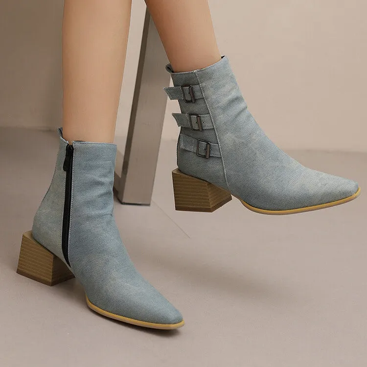 Women's Camouflage Pointed Toe Square Heel Ankle Boots