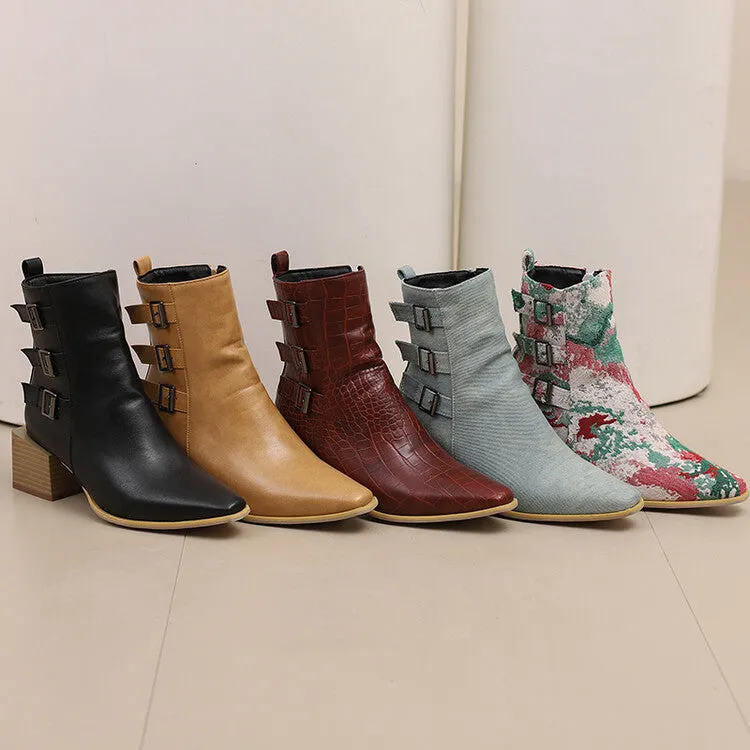 Women's Camouflage Pointed Toe Square Heel Ankle Boots