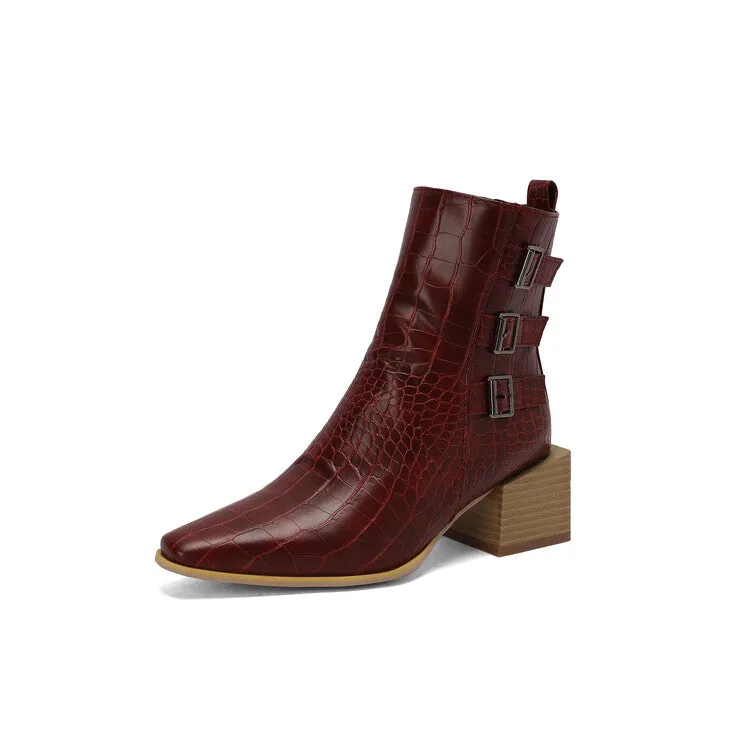 Women's Camouflage Pointed Toe Square Heel Ankle Boots