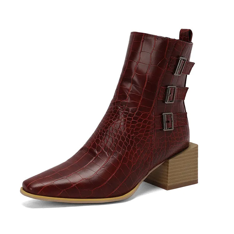 Women's Camouflage Pointed Toe Square Heel Ankle Boots
