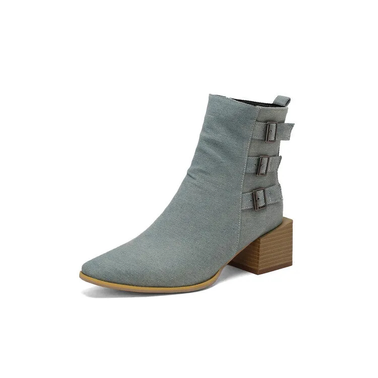 Women's Camouflage Pointed Toe Square Heel Ankle Boots