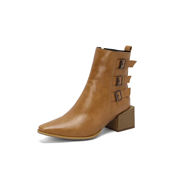 Women's Camouflage Pointed Toe Square Heel Ankle Boots