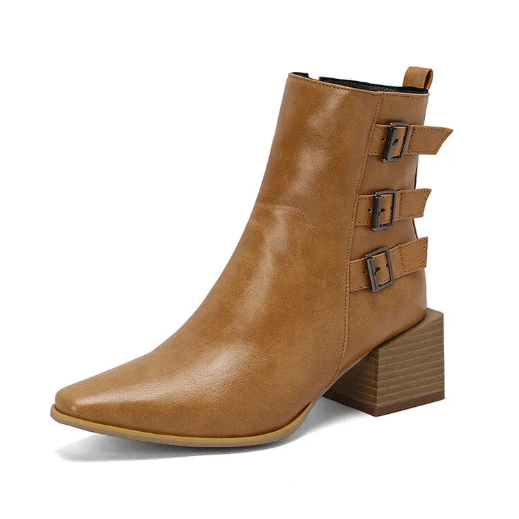 Women's Camouflage Pointed Toe Square Heel Ankle Boots