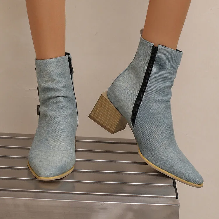 Women's Camouflage Pointed Toe Square Heel Ankle Boots