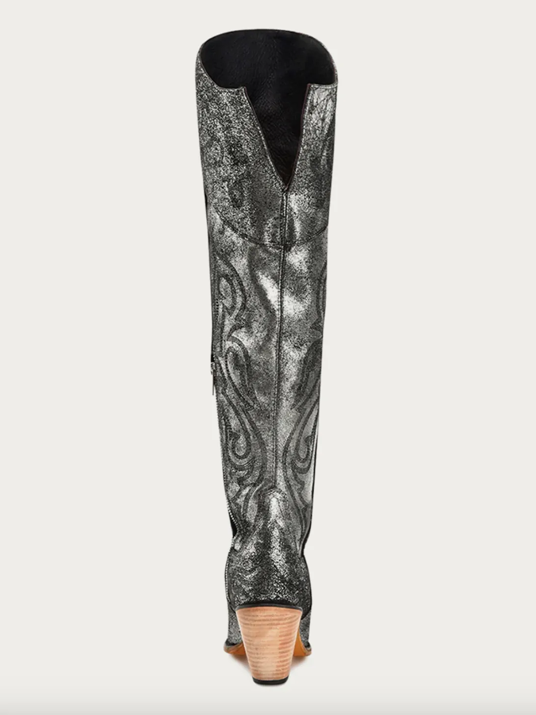 Women's Corral Old-Silver Metallized Embroidery Scrunchable Tall Top Pointed Toe Boots Z5245