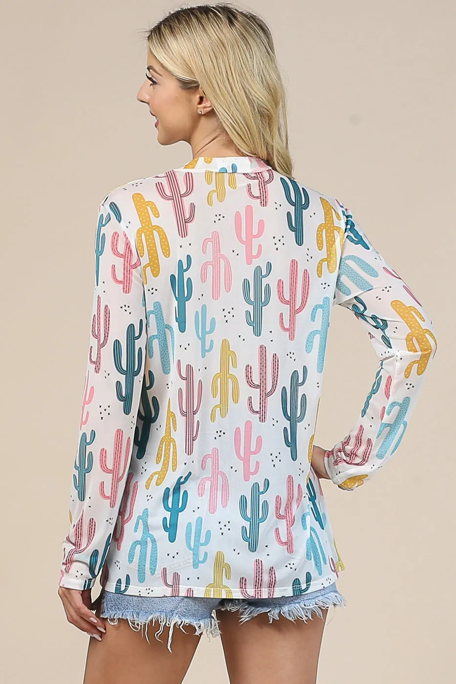 Women's Cowboy Print Mock Neck Mesh Top