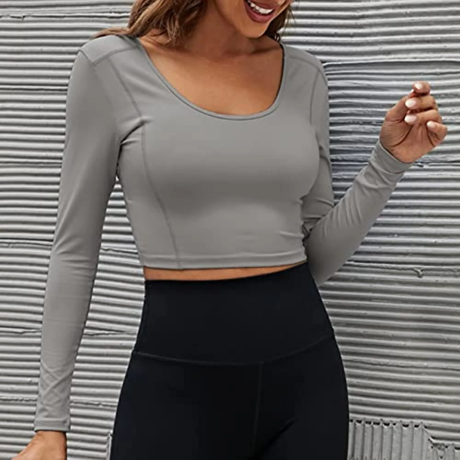 Women's Crop Tops Workout Long Sleeve Shirts 2 Pack Gym Dry Fit Athletic Yoga Cross Back Sport Compression Tops