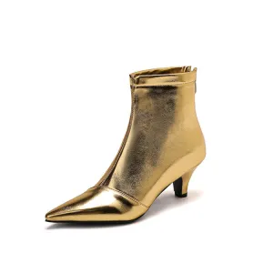 Women's Glossy Pointed Toe Kitten Heel Ankle Boots
