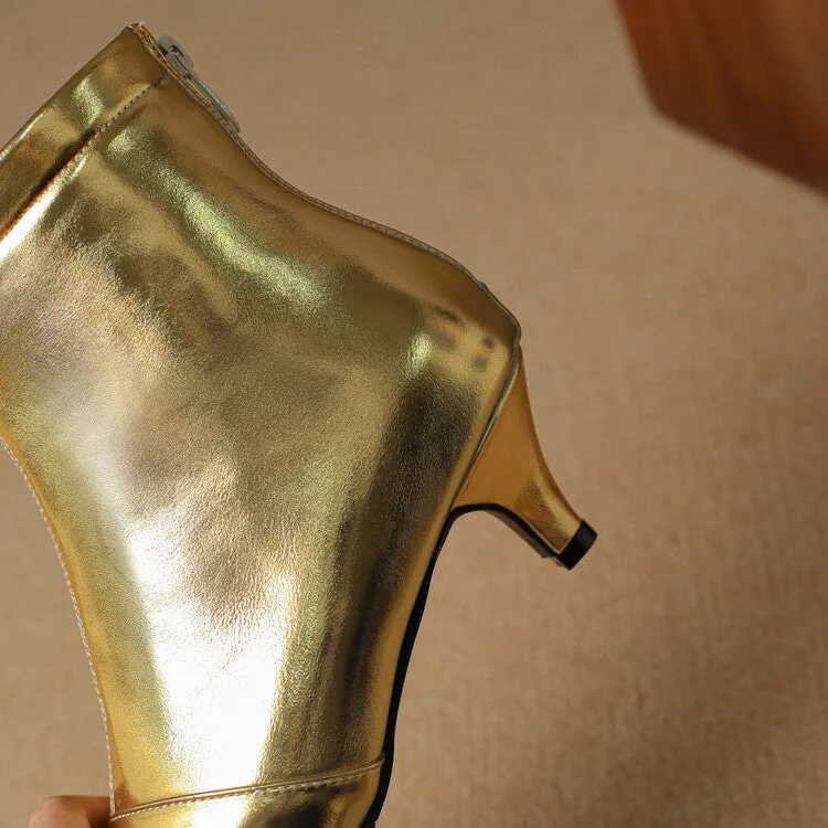 Women's Glossy Pointed Toe Kitten Heel Ankle Boots
