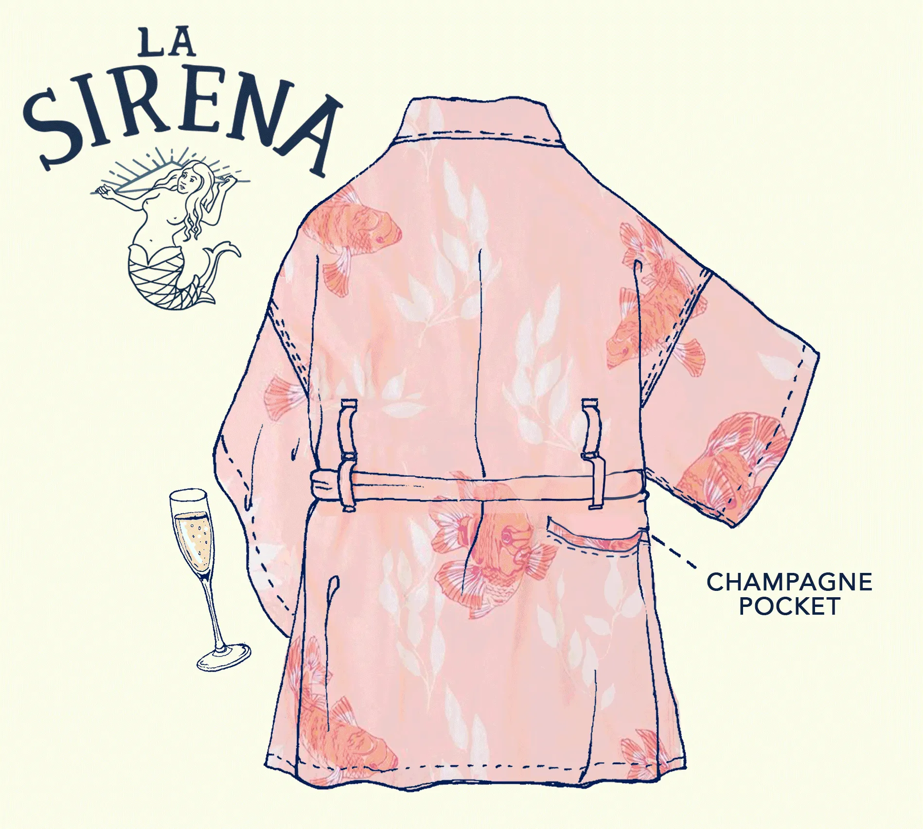 Women’s La Sirena Robe - Garibaldi Fish, Farallon Navy