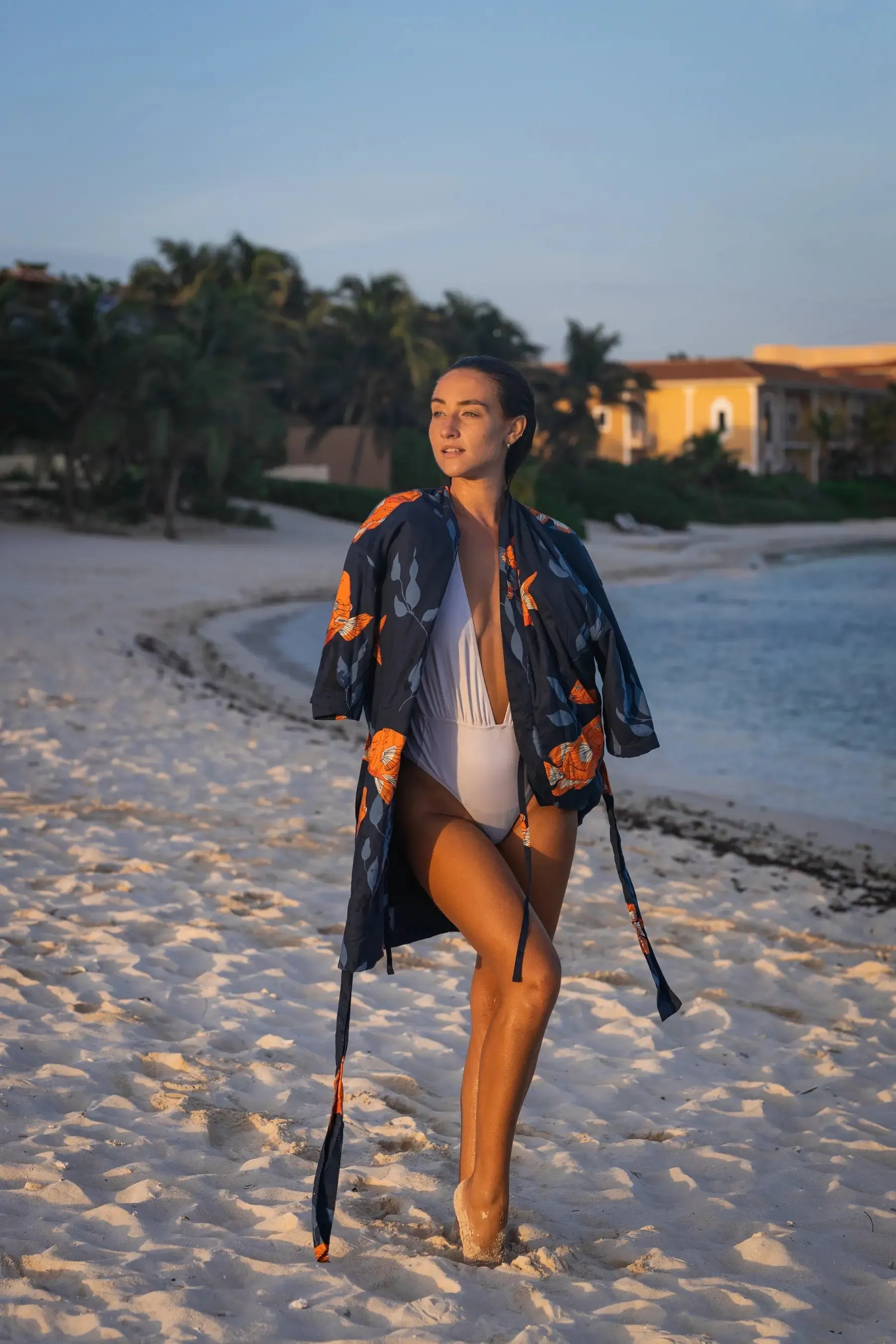 Women’s La Sirena Robe - Garibaldi Fish, Farallon Navy
