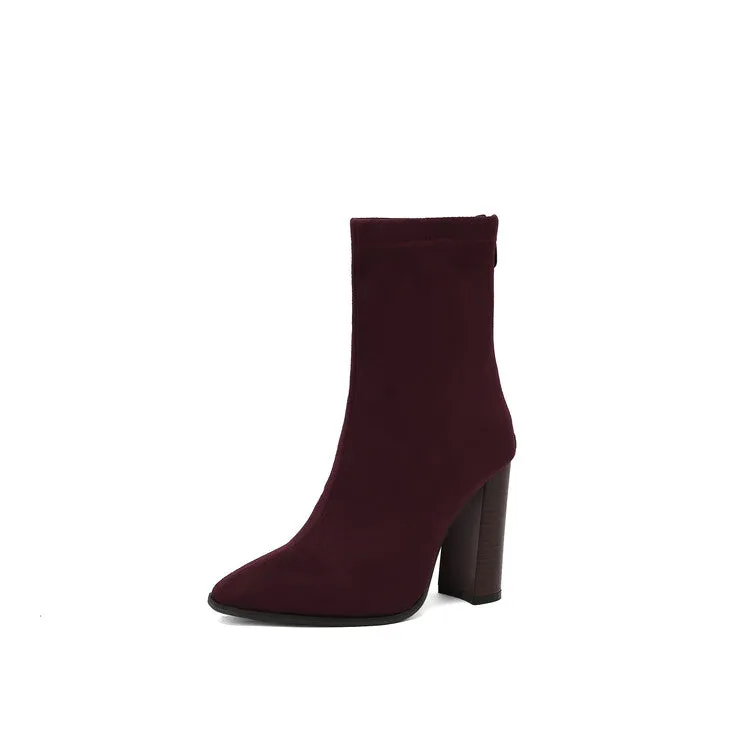 Women's Leopord Pattern Pointed Toe Square Heel Short Boots