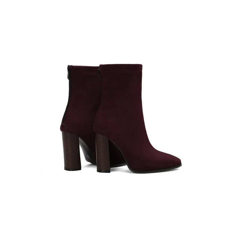 Women's Leopord Pattern Pointed Toe Square Heel Short Boots