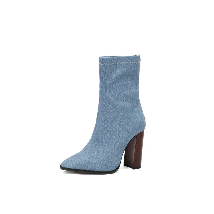 Women's Leopord Pattern Pointed Toe Square Heel Short Boots