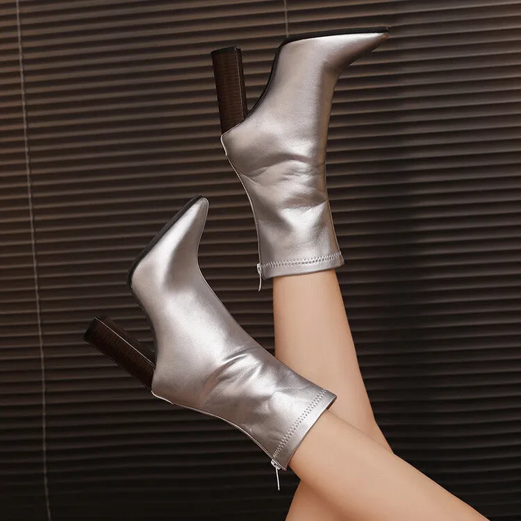 Women's Leopord Pattern Pointed Toe Square Heel Short Boots
