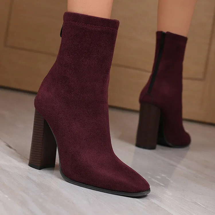 Women's Leopord Pattern Pointed Toe Square Heel Short Boots
