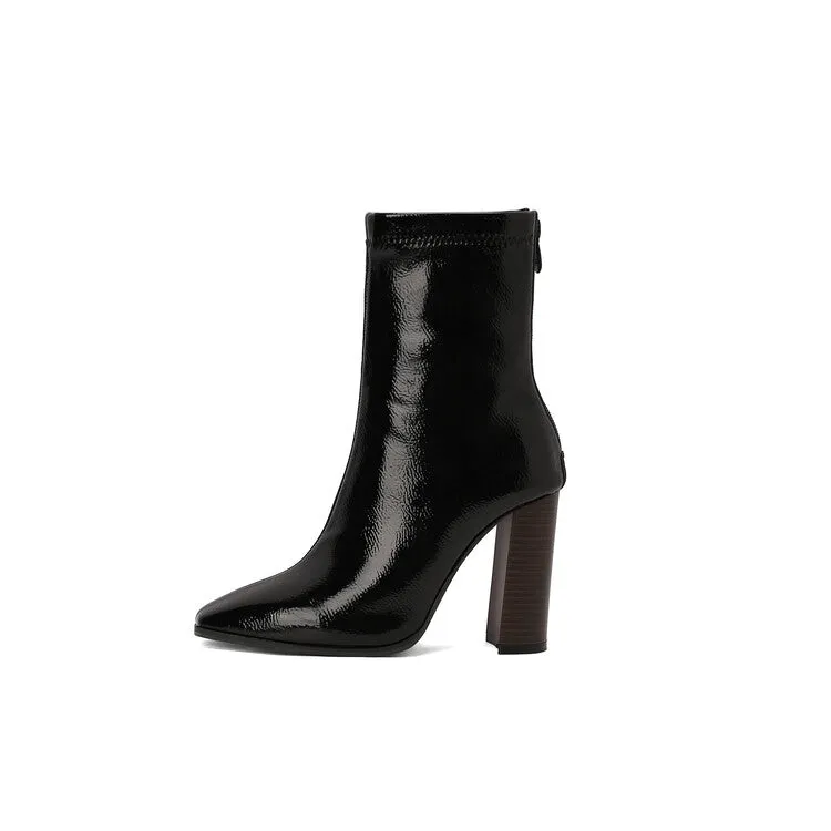 Women's Leopord Pattern Pointed Toe Square Heel Short Boots