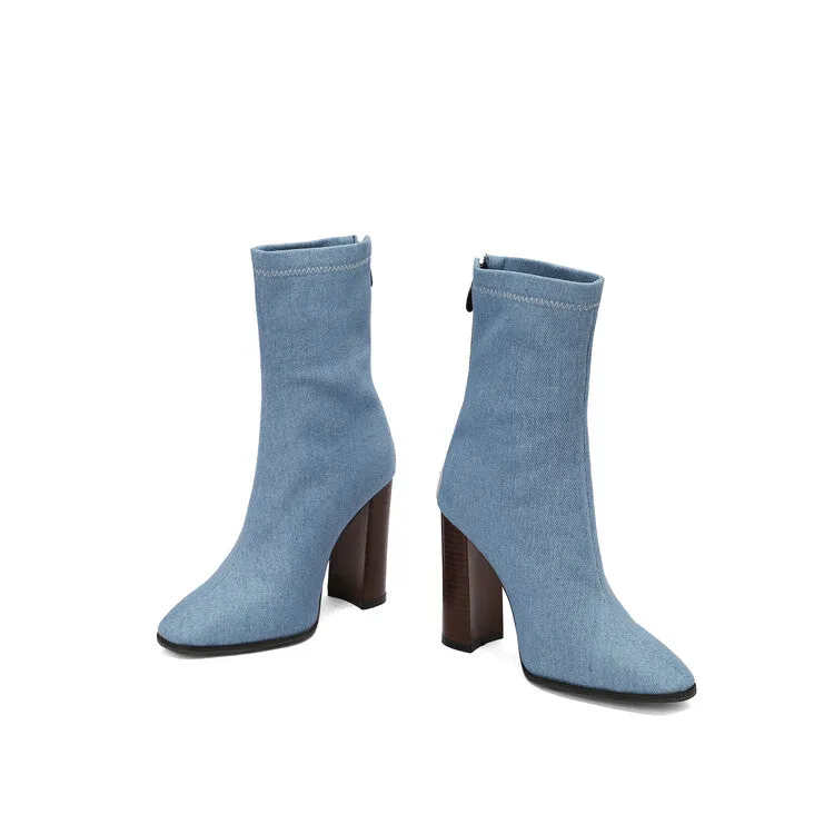 Women's Leopord Pattern Pointed Toe Square Heel Short Boots