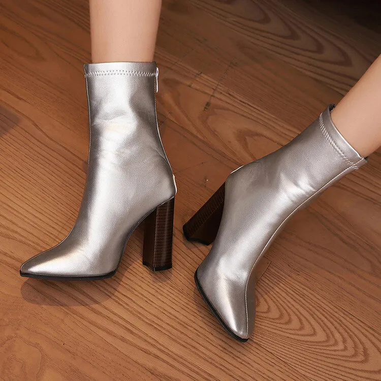 Women's Leopord Pattern Pointed Toe Square Heel Short Boots