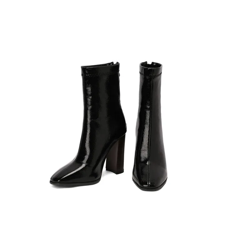 Women's Leopord Pattern Pointed Toe Square Heel Short Boots