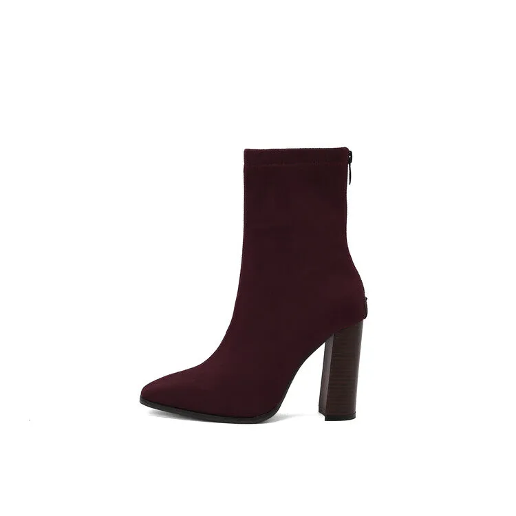 Women's Leopord Pattern Pointed Toe Square Heel Short Boots