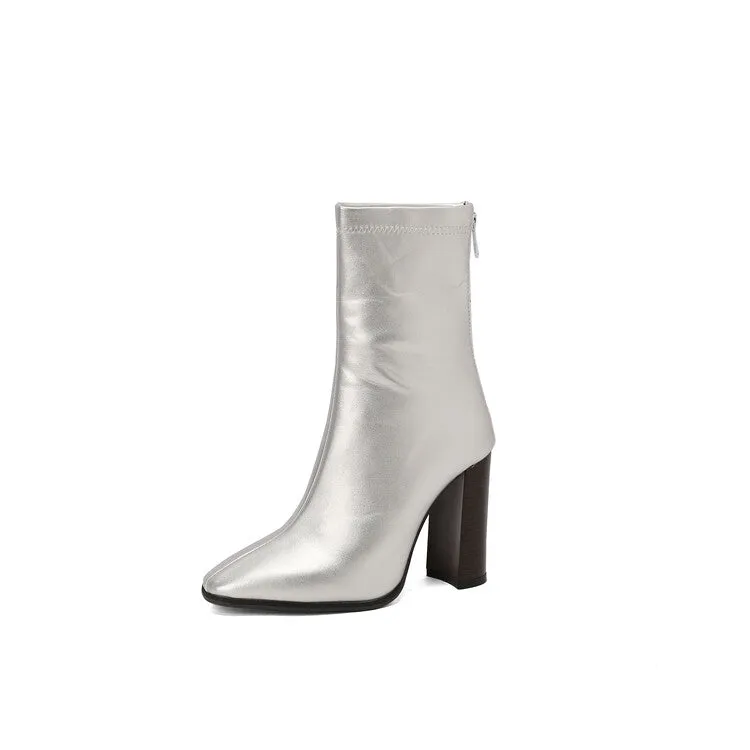 Women's Leopord Pattern Pointed Toe Square Heel Short Boots