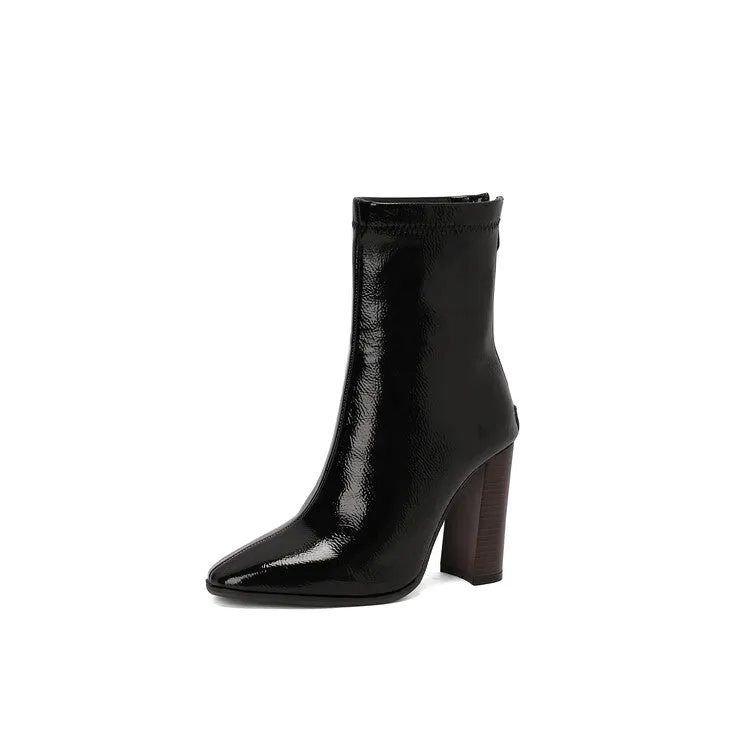 Women's Leopord Pattern Pointed Toe Square Heel Short Boots