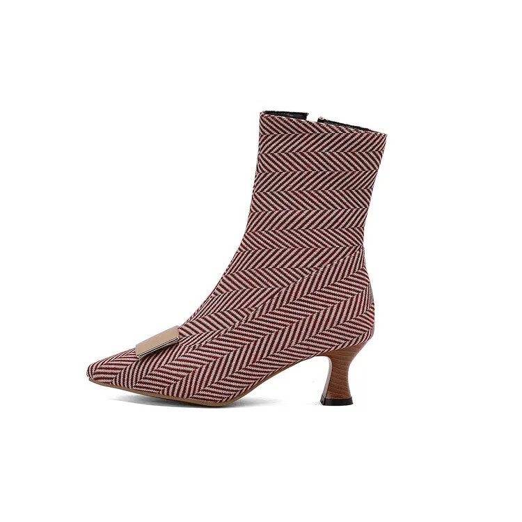 Women's Metal Decor Pointed Toe Hoof Heel Ankle Boots