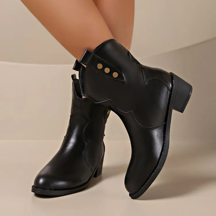 Women's Mid Heel Pointed Toe Platform Ankle Boots