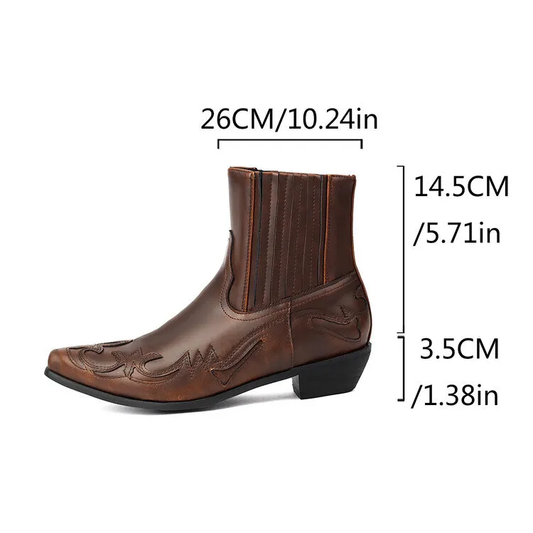 Women's Patchwork Pointed Toe Square Heel Western Ankle Boots