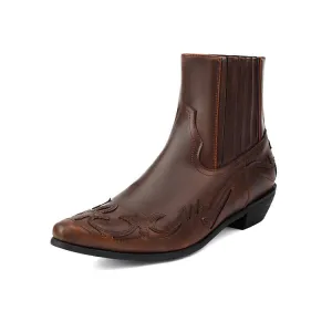Women's Patchwork Pointed Toe Square Heel Western Ankle Boots