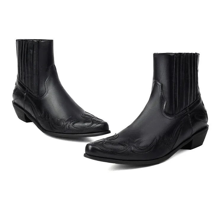Women's Patchwork Pointed Toe Square Heel Western Ankle Boots