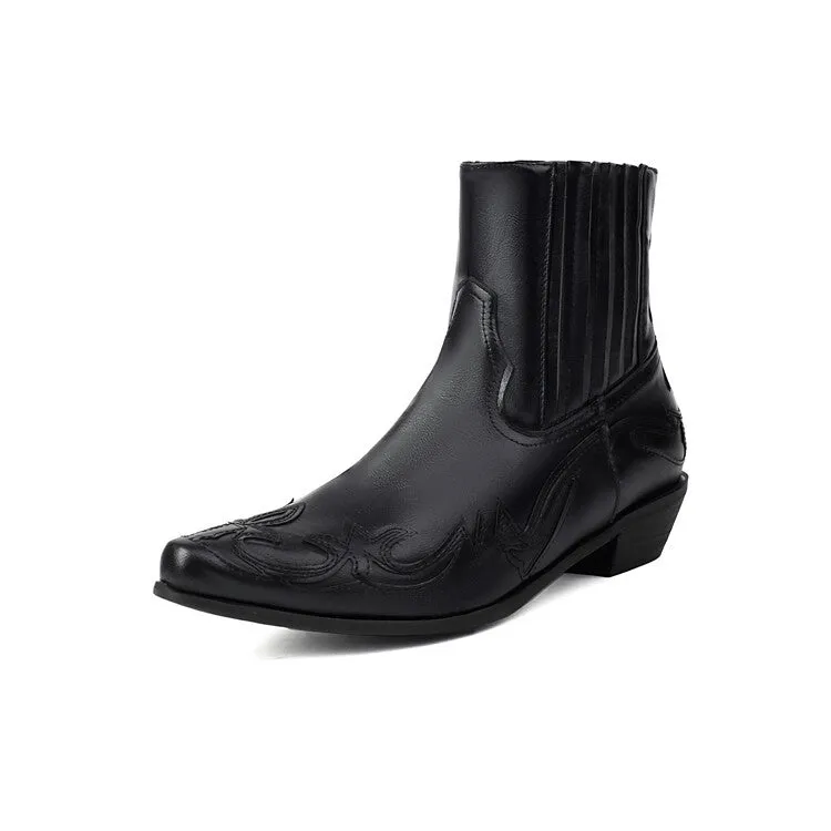 Women's Patchwork Pointed Toe Square Heel Western Ankle Boots