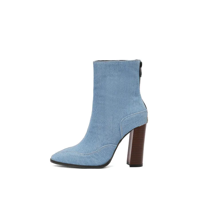 Women's Pointed Toe Square Heel Short Boots
