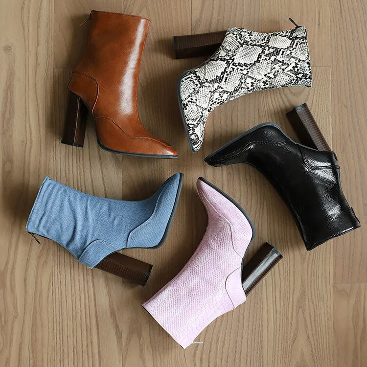 Women's Pointed Toe Square Heel Short Boots