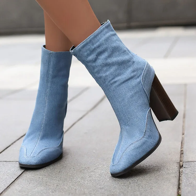 Women's Pointed Toe Square Heel Short Boots
