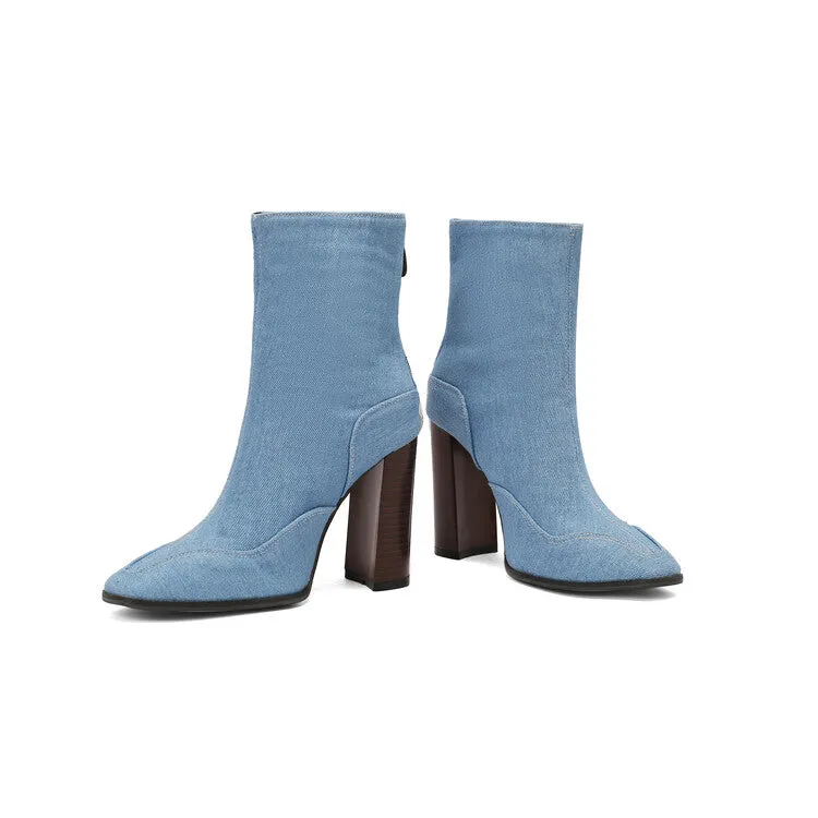 Women's Pointed Toe Square Heel Short Boots