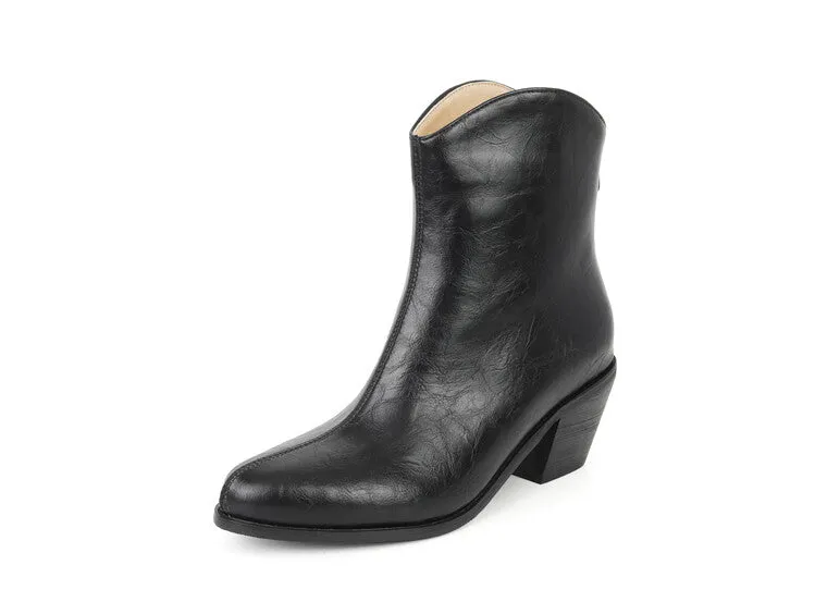 Women's Pointed Toe Square Heel Western Ankle Boots