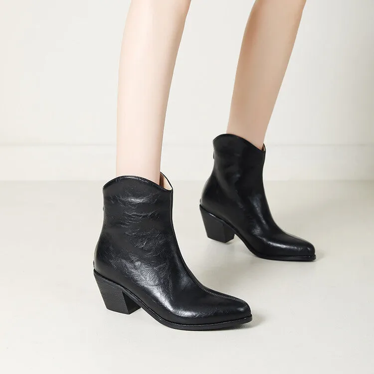Women's Pointed Toe Square Heel Western Ankle Boots