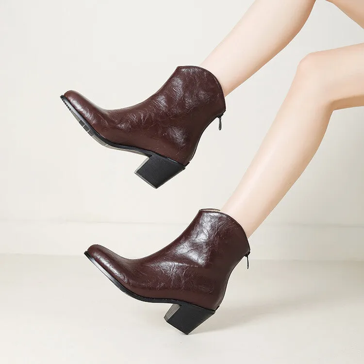 Women's Pointed Toe Square Heel Western Ankle Boots