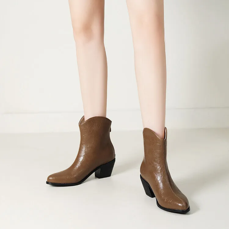 Women's Pointed Toe Square Heel Western Ankle Boots