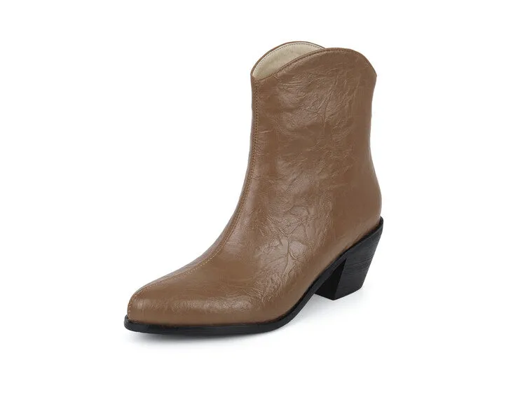 Women's Pointed Toe Square Heel Western Ankle Boots