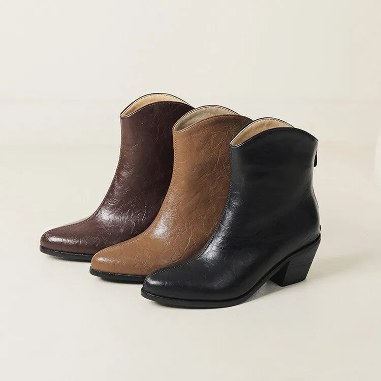Women's Pointed Toe Square Heel Western Ankle Boots