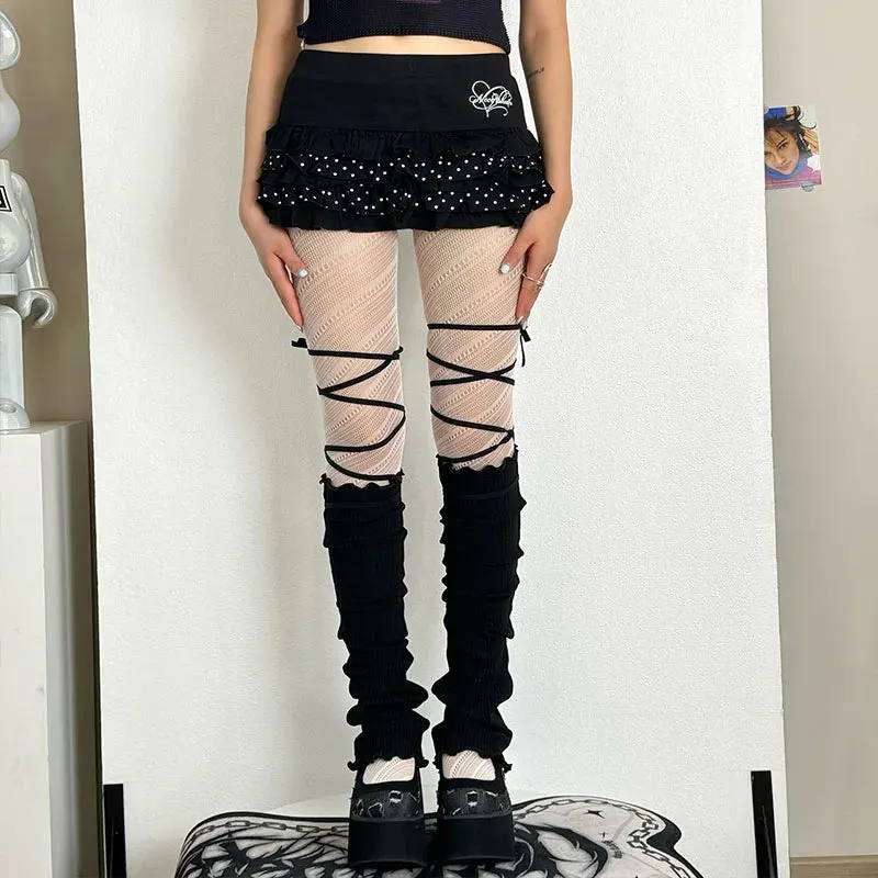 Women's Punk DIY Strappy Knee-High Ballet Socks – Y2K Lolita Gothic Japanese JK Mid Tube Stockings