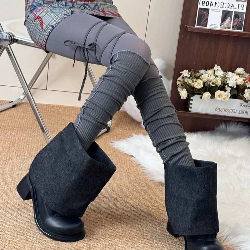 Women's Punk DIY Strappy Knee-High Ballet Socks – Y2K Lolita Gothic Japanese JK Mid Tube Stockings